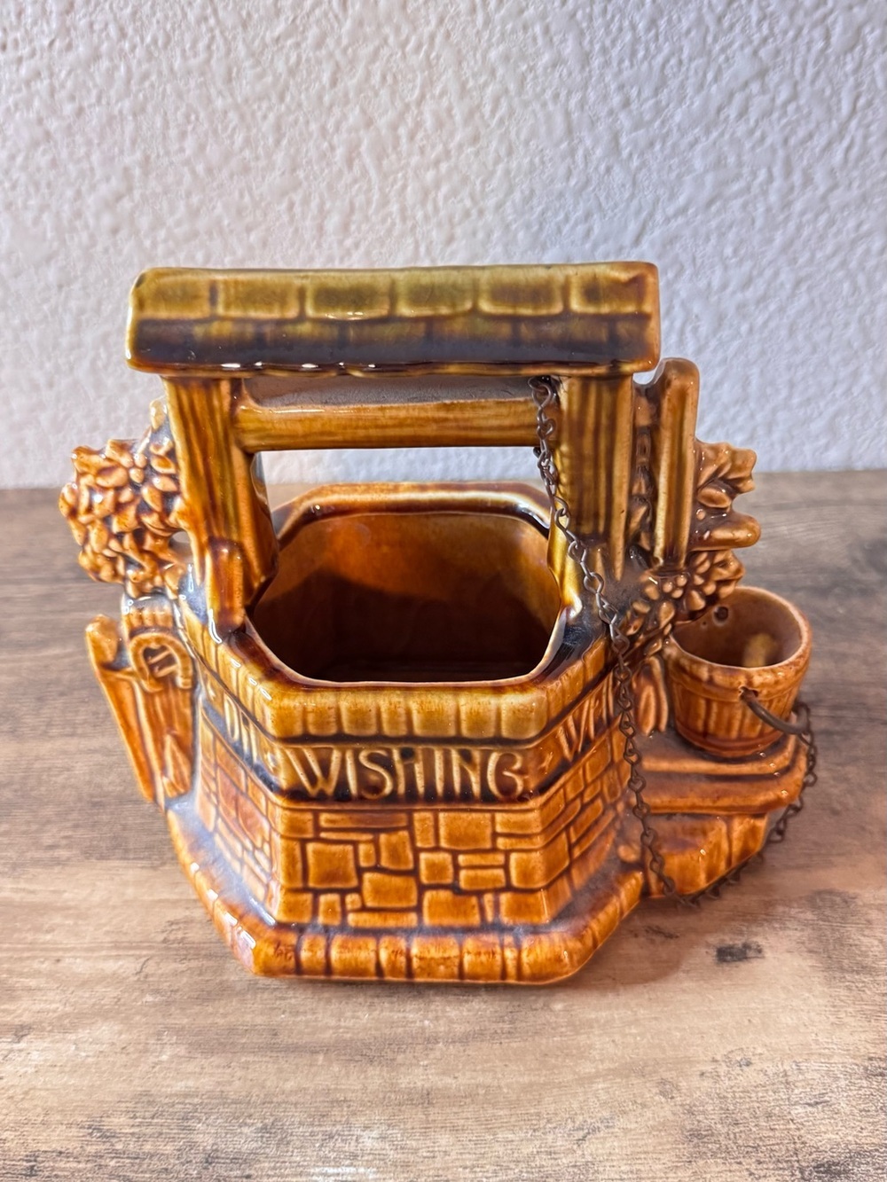 Vintage McCoy Brown Glazed Wishing Well Planter | USA Pottery - Picture 8 of 11